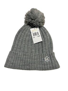 Michael Kors Knit Pom-Pom Beanie Hat Gray One Size Women Winter